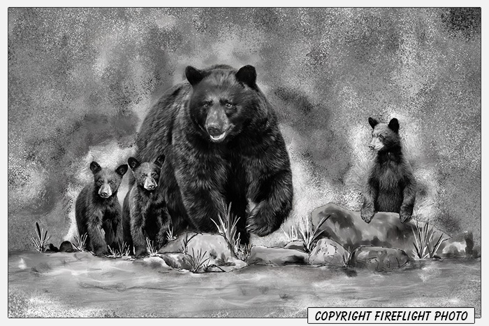 Black Bear and Cubs Eagle Painting