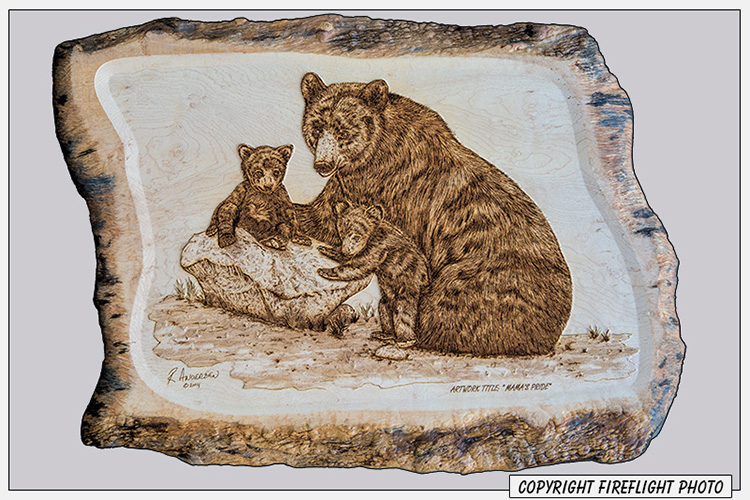 Pyrography Black Bear and Cubs