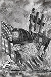 Wildlife;art;artwork;painting;drawing;Corel-Painter;bald-eagle;eagle;flag;patriotic;911;grayscale