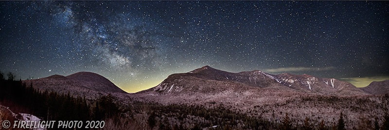 Landscape;Panoramic;Pan;New Hampshire;NH;Snow;stars;Milky Way;mountains;Kancamagus;Pass;NH