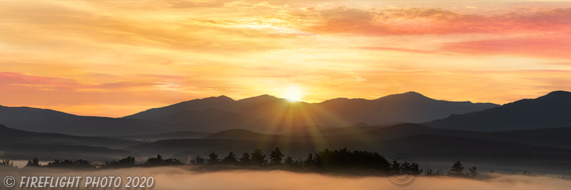 Landscape;Pan;Panoramic;Sunrise;New Hampshire;NH;Silhoutte;Fog;trees;Mountains;Mt Washington;Presidential Range