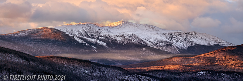 Landscape;Panoramic;Pan;New Hampshire;NH;Winter;Snow;clouds;Mt Washington;Presidential Range