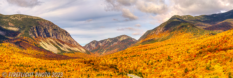 Landscape;Panoramic;Pan;New Hampshire;NH;Fall;Foliage;clouds;Crawford Notch;NH