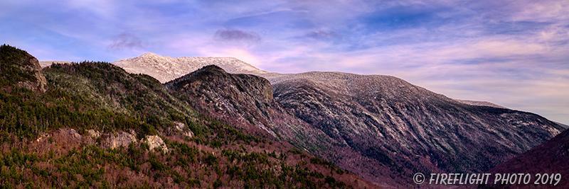 Landscape;Panoramic;Pan;New Hampshire;NH;Winter;Snow;Sunset;Kinsman Range;Franconia Range