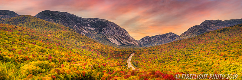 Landscape;Panoramic;Pan;New Hampshire;NH;Foliage;Sky;Franconia;Notch;NH;Drone