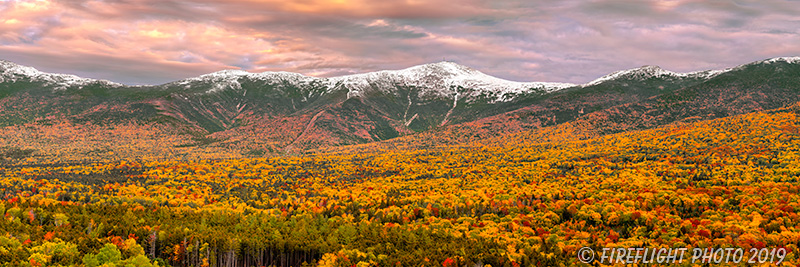 landscape;forest;foliage;trees;red;yellow;fall;snow;Mt Washington;Mountains;NH;Drone