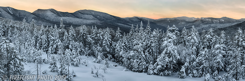 Landscape;Panoramic;Pan;New Hampshire;NH;Winter;Snow;Dusk;Kancamagus;New Hampshire;NH