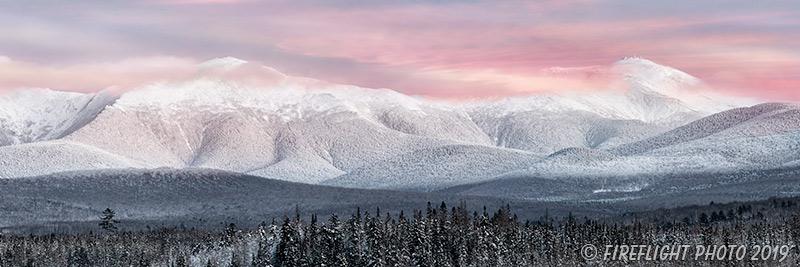 Landscape;Panoramic;Pan;New Hampshire;NH;Winter;Snow;Sunset;Mt Washington;Presidential Range