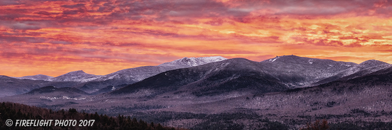 Landscape;Panoramic;Pan;New Hampshire;NH;Winter;Snow;Sunset;Kinsman Range;Franconia Range