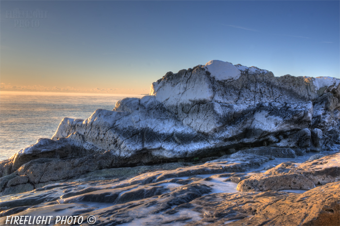 frozen rocks;Maine;ice;ocean;sunrise;rocks;Photo to art;art;landscape;artwork;Sunrise;Moon