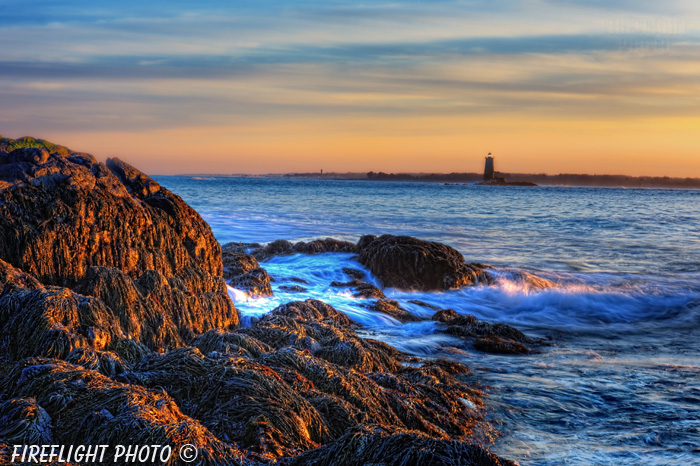 Lighthouse;Maine;Portsmouth;Whaleback;New Hampshire;Photo to art;art;landscape;sunset;rocks;ocean;building;artwork