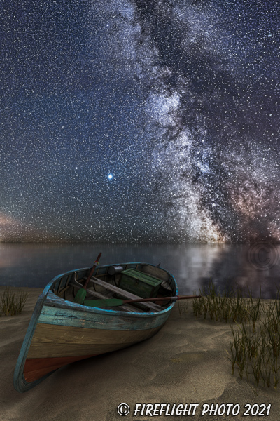 Landscape;New Hampshire;NH;stars;Milky Way;stars;ocean;boat;row boat;reflection;grass;sand