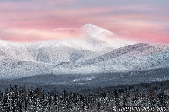 Landscape;New Hampshire;NH;Winter;Snow;Sunset;Presidential Range;Mt Washington